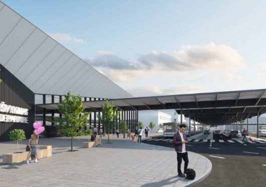 Vilniaus oro uoste pradėtas montuoti naujojo išvykimo terminalo fasadas