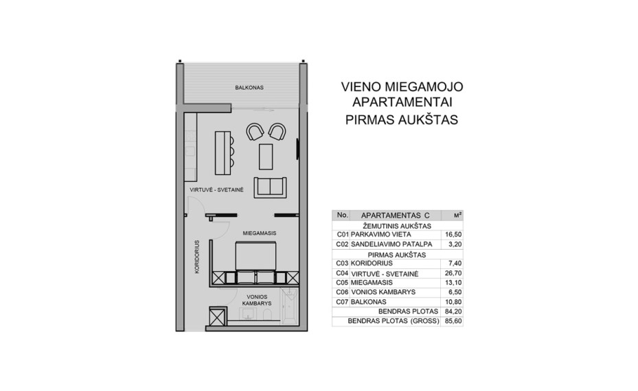 Parduodamas butas Ežerėlių g., Avižieniai, Klevinės k., Vilniaus r. sav., 53 m2 ploto, 2 kambariai 5