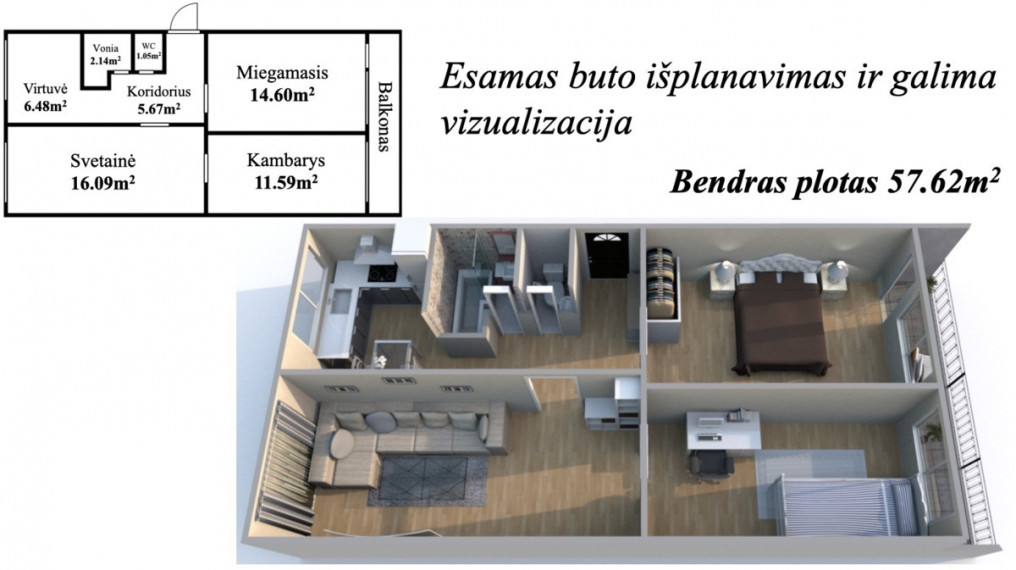 Parduodamas butas Pilies g., Senamiestis, Klaipėdos m., Klaipėdos m. sav., 57.62 m2 ploto, 3 kambariai 4