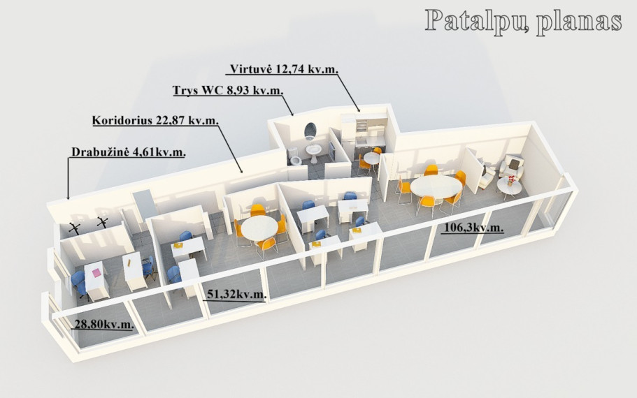 Nuomojamos administracinės patalpos Gabijos g., Pašilaičiai, Vilniaus m., Vilniaus m. sav., 100 m2 ploto 3