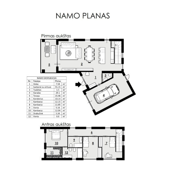 Parduodamas namas Šaulio g.34, Bajorų k., Vilniaus r. sav., 161.5 m2 ploto, 2 aukštai 3