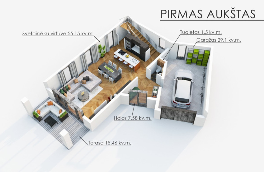 Parduodamas namas Šaulio g.34, Bajorų k., Vilniaus r. sav., 161.5 m2 ploto, 2 aukštai 4