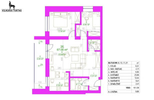 Parduodamas butas Daugėliškio g., Šnipiškės, Vilniaus m., Vilniaus m. sav., 67.06 m2 ploto, 3 kambariai 25