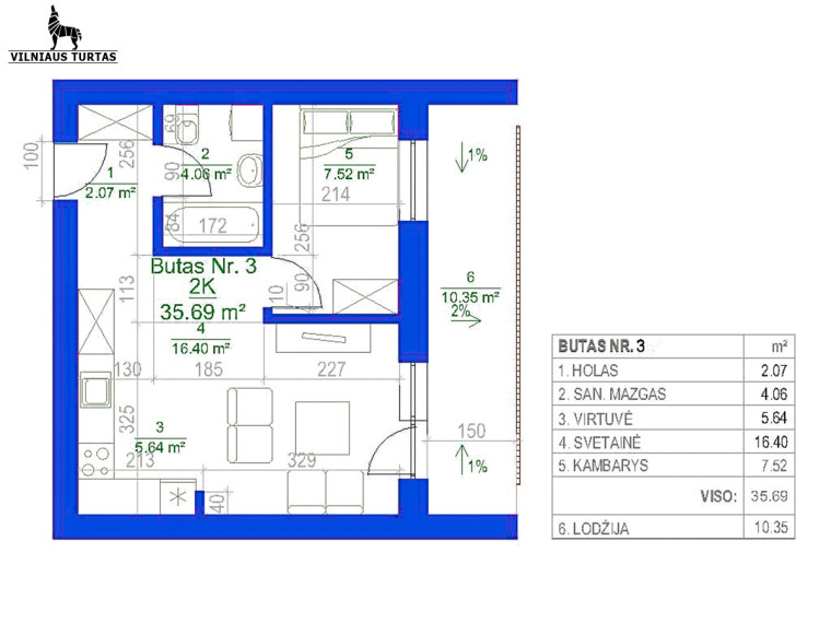 Parduodamas butas Daugėliškio g., Šnipiškės, Vilniaus m., Vilniaus m. sav., 35.69 m2 ploto, 2 kambariai 22