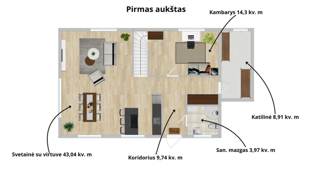 Parduodamas namas Didžiasalio g., Pakalniškių k., Vilniaus r. sav., 142.36 m2 ploto, 2 aukštai 16