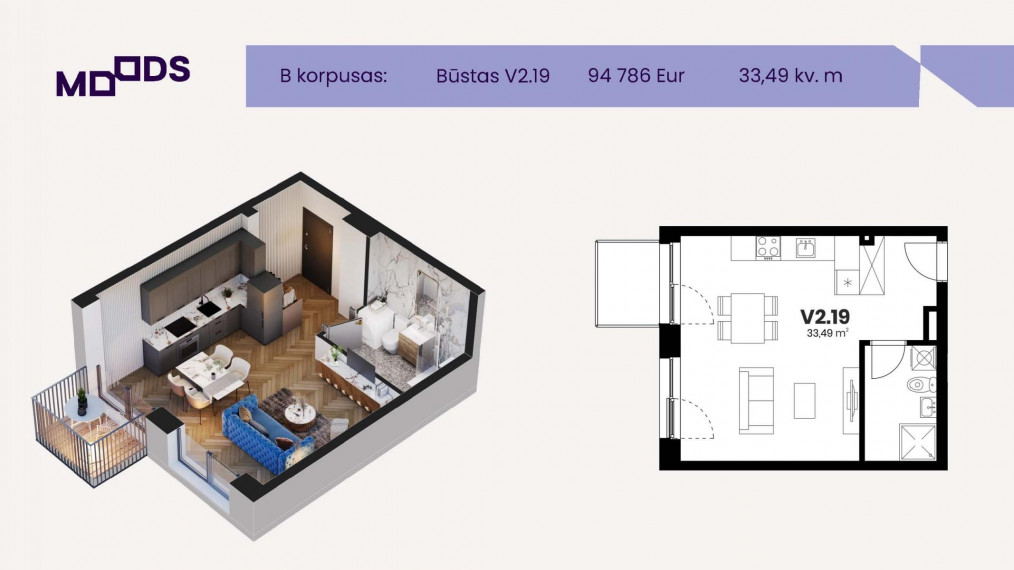 Parduodamas butas Kareivių g., Žirmūnai, Vilniaus m., Vilniaus m. sav., 33.49 m² ploto 1 kambarys 6