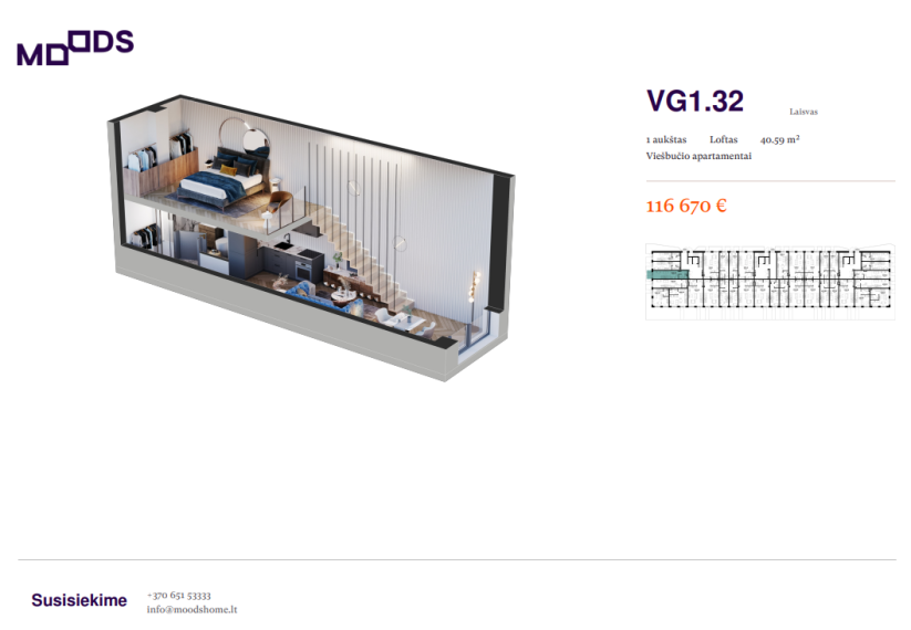 Parduodamas butas Riterių g., Žirmūnai, Vilniaus m., Vilniaus m. sav., 40.59 m² ploto 1 kambarys 1