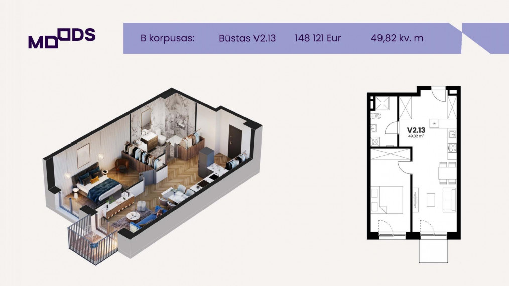 Parduodamas butas Kareivių g., Žirmūnai, Vilniaus m., Vilniaus m. sav., 49.82 m² ploto 2 kambariai 6