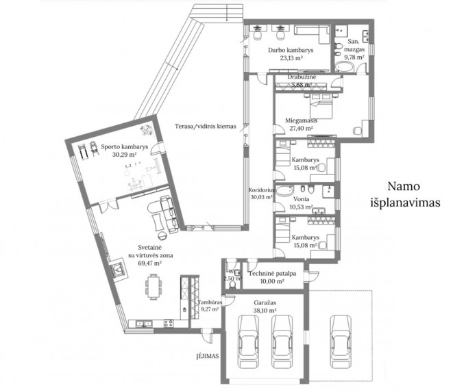 Parduodamas namas Rytmečio g., Butkūnų k., Alytaus r. sav., 296.34 m2 ploto, 1 aukštai 17