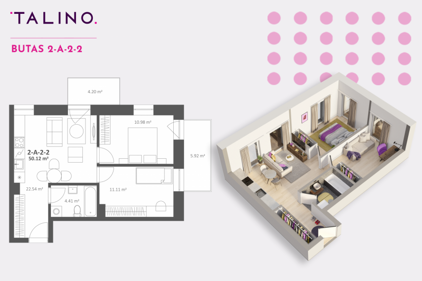 Parduodamas butas Talino g., Justiniškės, Vilniaus m., Vilniaus m. sav., 50.12 m² ploto 4 kambariai 2