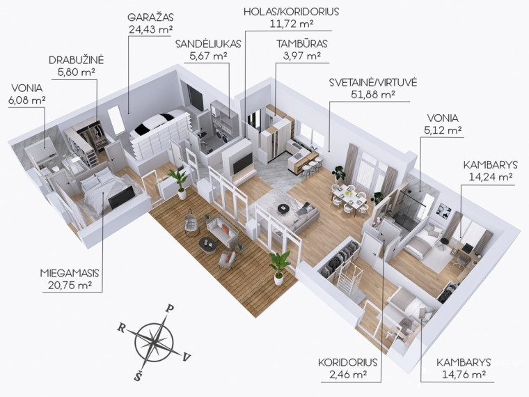 Parduodamas namas Bitininkų g., Didžiasalio k., Vilniaus r. sav., 161 m2 ploto, 1 aukštai 4