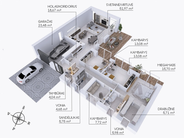 Parduodamas namas Bitininkų g., Didžiasalio k., Vilniaus r. sav., 170 m2 ploto, 1 aukštai 23