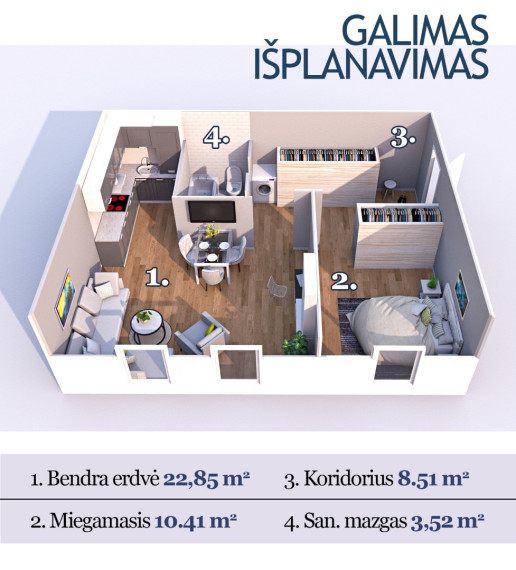 Parduodamas butas Latvių g., Žvėrynas, Vilniaus m., Vilniaus m. sav., 45.29 m2 ploto, 2 kambariai 3