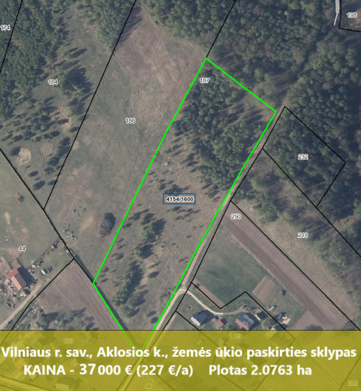 Parduodamas žemės ūkio paskirties sklypas Aklosios k., Vilniaus r. sav., 207 a ploto 2
