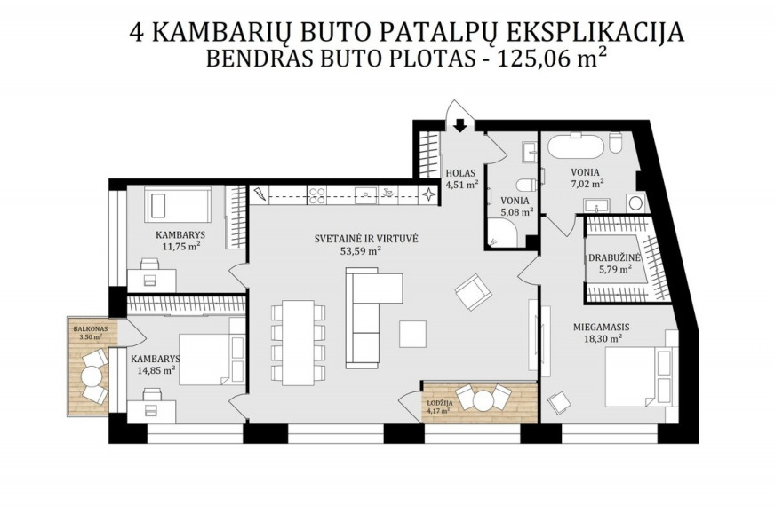 Parduodamas butas Totorių g., Centras, Kauno m., Kauno m. sav., 125.06 m2 ploto, 4 kambariai 16