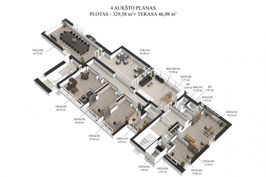 Nuomojamos administracinės, kitos paskirties, paslaugų, prekybos patalpos Granito g., Aukštieji Paneriai, Vilniaus m., Vilniaus m. sav., 329.58 m2 ploto 12