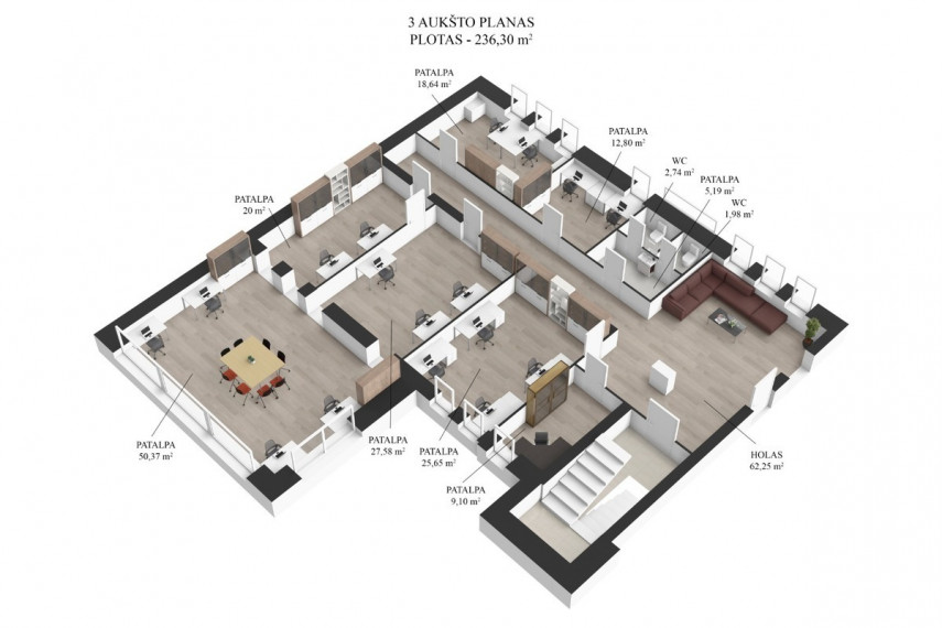 Nuomojamos administracinės, kitos paskirties, paslaugų, prekybos patalpos Granito g., Aukštieji Paneriai, Vilniaus m., Vilniaus m. sav., 236.3 m2 ploto 6