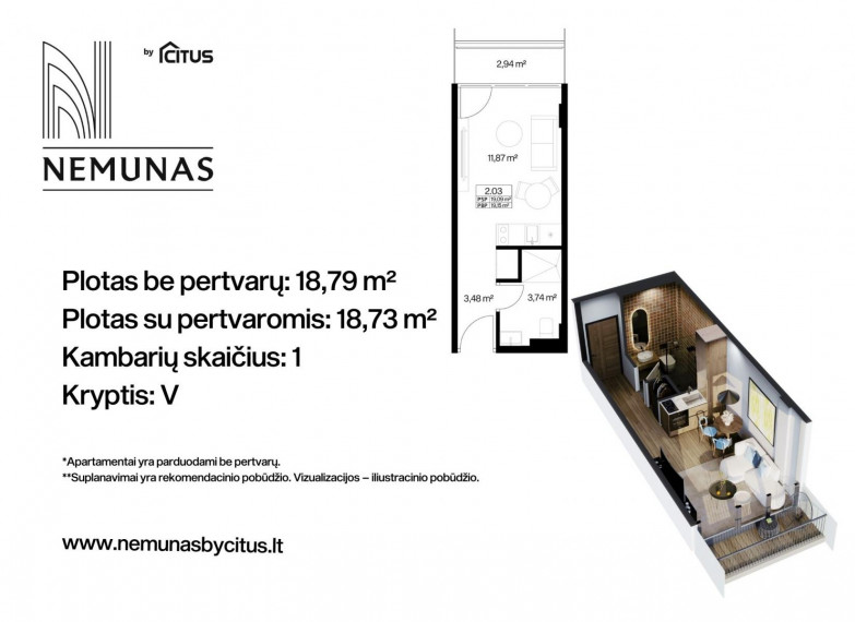 Parduodamas butas Liepų g., Druskininkų m., Druskininkų sav., 18.79 m² ploto 1 kambarys 2