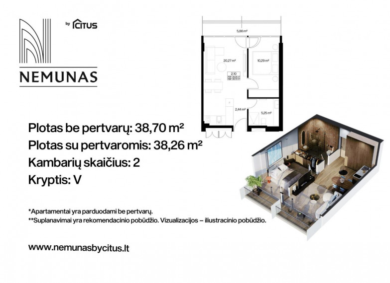 Parduodamas butas Liepų g., Druskininkų m., Druskininkų sav., 38.70 m² ploto 2 kambariai 2