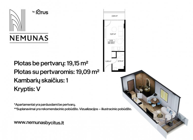 Parduodamas butas Liepų g., Druskininkų m., Druskininkų sav., 19.15 m² ploto 1 kambarys 2