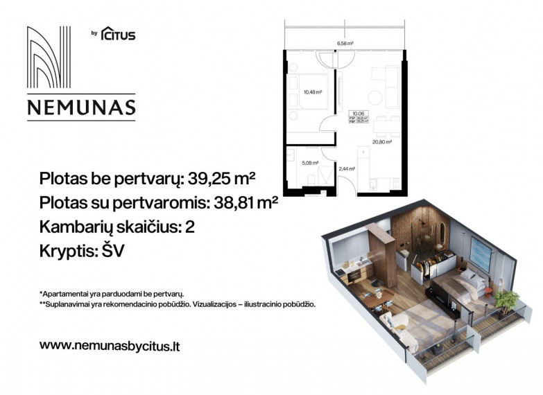 Parduodamas butas Liepų g., Druskininkų m., Druskininkų sav., 39.25 m² ploto 2 kambariai 2