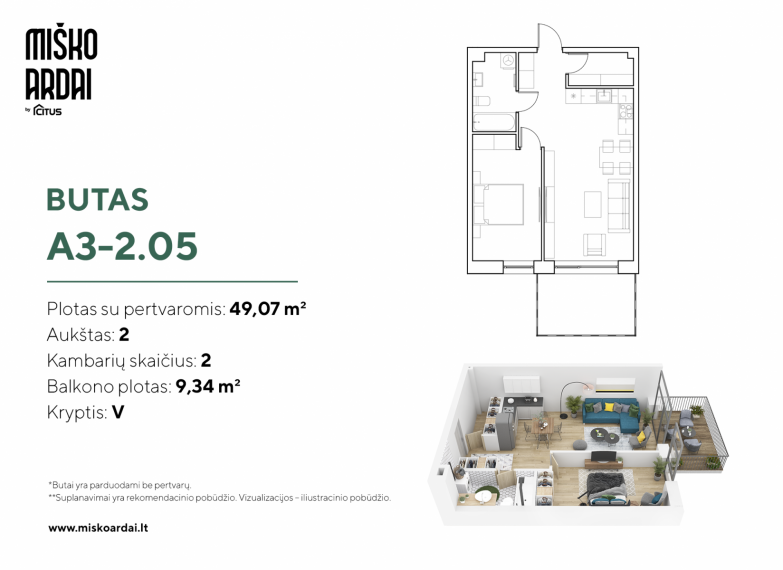 Parduodamas butas Burbiškių g., Burbiškės, Vilniaus m., Vilniaus m. sav., 49.07 m² ploto 2 kambariai 2