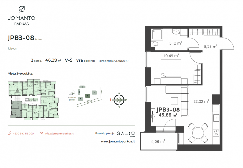 Parduodamas butas Baltupio g., Vilniaus m., Vilniaus m. sav., 46.39 m² ploto 2 kambariai 3