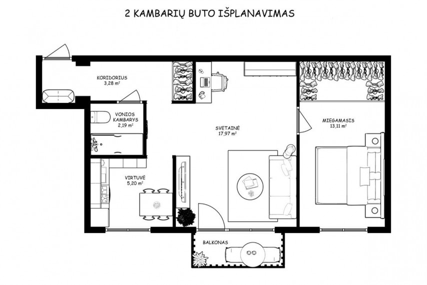 Parduodamas butas Krokuvos g., Šnipiškės, Vilniaus m., Vilniaus m. sav., 43.13 m2 ploto, 2 kambariai 2