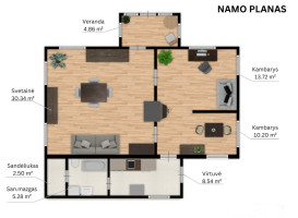 Parduodamas namas Jaunimo g., Kalvelių k., Vilniaus r. sav., 75.44 m2 ploto, 1 aukštai 18