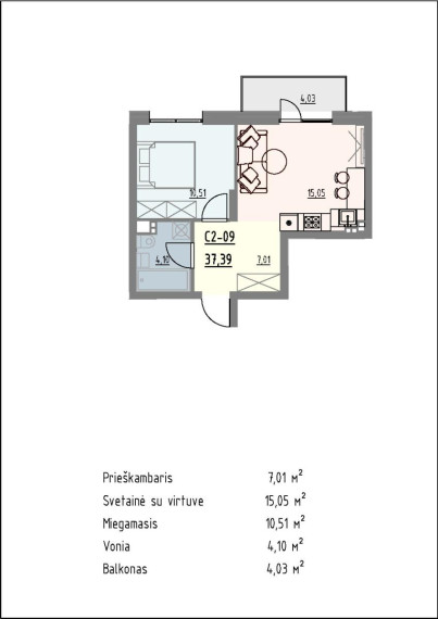 Parduodamas butas Kaminkelio g., Naujininkai, Vilniaus m., Vilniaus m. sav., 37.39 m² ploto 2 kambariai 4