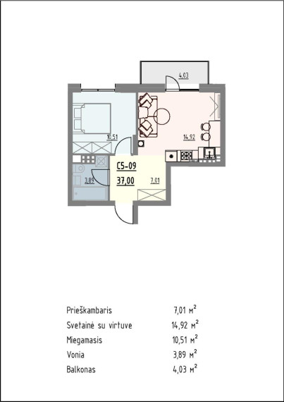 Parduodamas butas Kaminkelio g., Naujininkai, Vilniaus m., Vilniaus m. sav., 37.00 m² ploto 2 kambariai 5