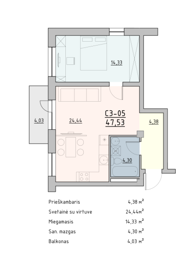 Parduodamas butas Kaminkelio g., Naujininkai, Vilniaus m., Vilniaus m. sav., 48.18 m² ploto 2 kambariai 4
