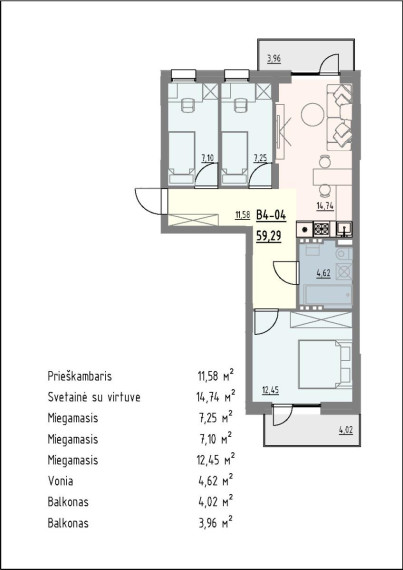 Parduodamas butas Kaminkelio g., Naujininkai, Vilniaus m., Vilniaus m. sav., 59.29 m² ploto 4 kambariai 6