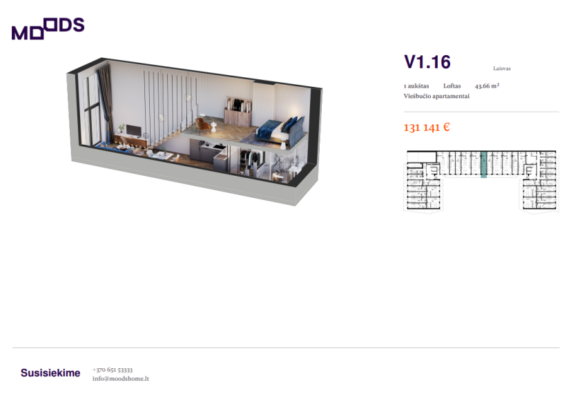Parduodamas butas Riterių g., Žirmūnai, Vilniaus m., Vilniaus m. sav., 43.66 m² ploto 2 kambariai 1