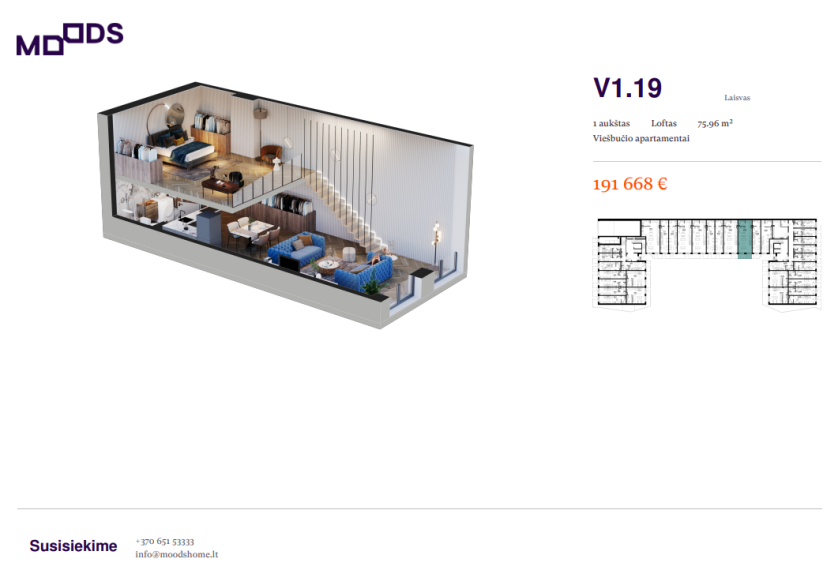 Parduodamas butas Riterių g., Žirmūnai, Vilniaus m., Vilniaus m. sav., 75.96 m² ploto 2 kambariai 1