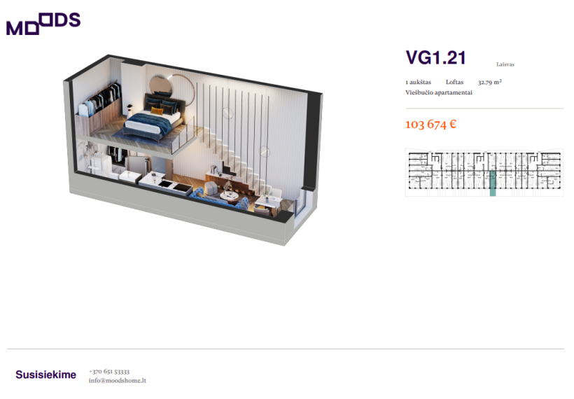 Parduodamas butas Riterių g., Žirmūnai, Vilniaus m., Vilniaus m. sav., 32.79 m² ploto 2 kambariai 1