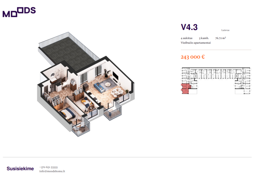 Parduodamas butas Riterių g., Žirmūnai, Vilniaus m., Vilniaus m. sav., 76.72 m² ploto 3 kambariai 1