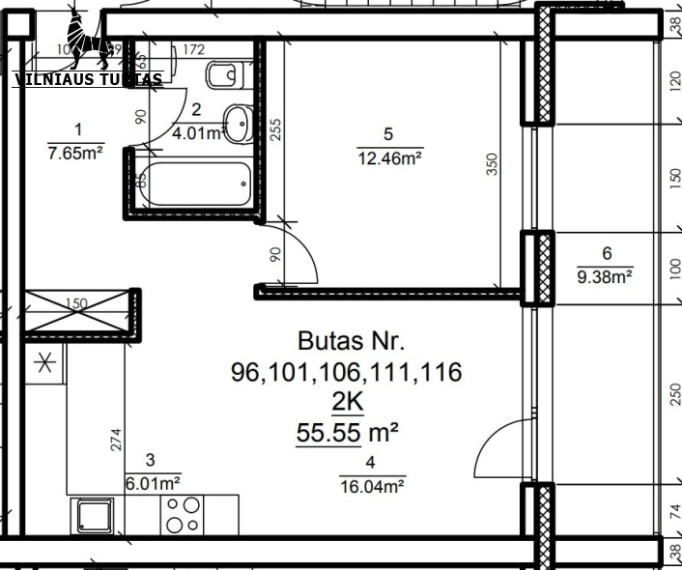 Parduodamas butas Rygos g., Justiniškės, Vilniaus m., Vilniaus m. sav., 55.55 m2 ploto, 2 kambariai 14