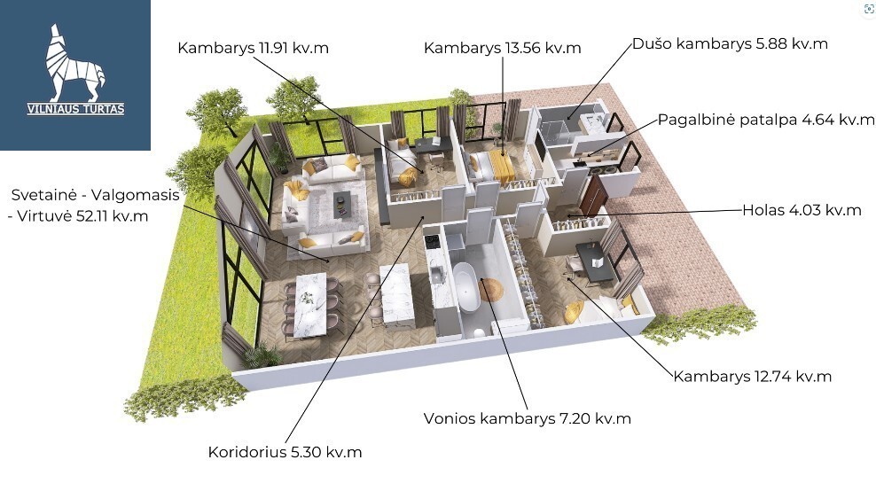 Parduodamas namas Klebniškių g., Daržininkų k., Vilniaus r. sav., 117.37 m2 ploto, 1 aukštai 3