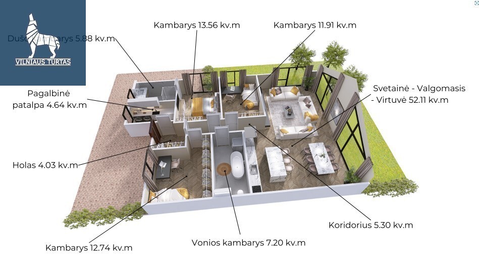 Parduodamas namas Klebniškių g., Daržininkų k., Vilniaus r. sav., 117.37 m2 ploto, 1 aukštai 4