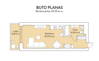 Parduodamas butas Manufaktūrų g., Užupis, Vilniaus m., Vilniaus m. sav., 34.55 m2 ploto, 1 kambariai 23