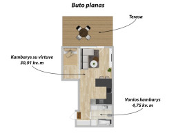 Parduodamas butas Perkūnkiemio g., Pašilaičiai, Vilniaus m., Vilniaus m. sav., 35.66 m2 ploto, 1 kambariai 30