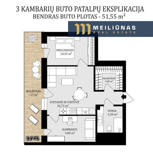 Parduodamas butas Brastos g., Vilijampolėje, Kaune, 51.55 kv.m ploto 6