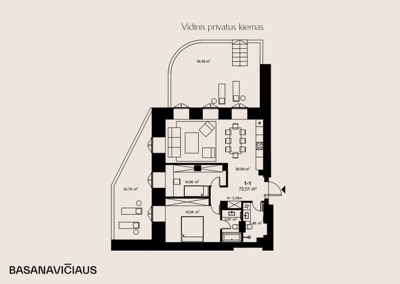 Parduodamas butas J. Basanavičiaus g., Naujamiestis, Vilniaus m., Vilniaus m. sav., 73.51 m² ploto 3 kambariai 4