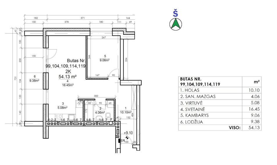 Parduodamas butas Rygos g., Justiniškės, Vilniaus m., Vilniaus m. sav., 54.13 m² ploto 2 kambariai 6