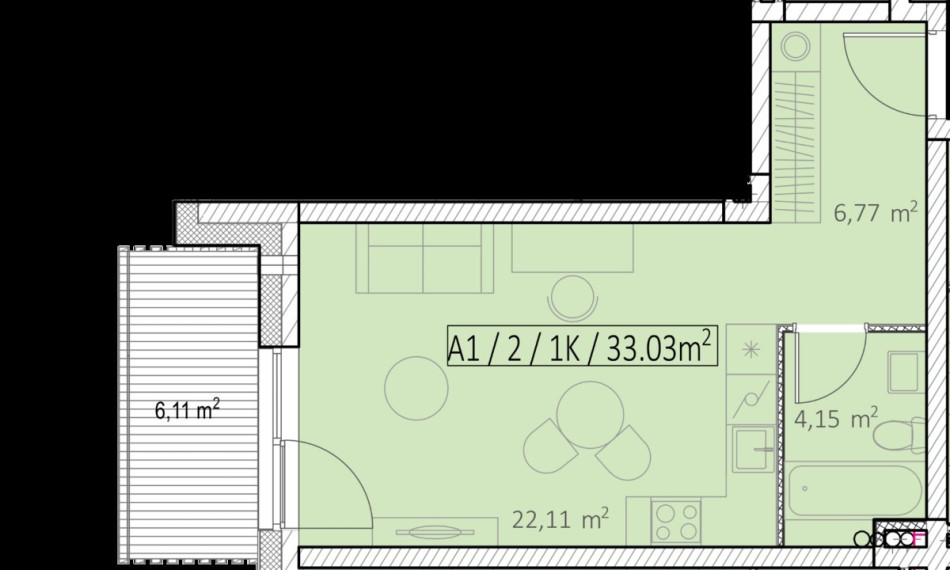 Parduodamas butas P. Vileišio g., Antakalnis, Vilniaus m., Vilniaus m. sav., 33.12 m2 ploto, 1 kambariai 4