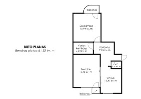 Parduodamas butas Vydūno g., Pilaitė, Vilniaus m., Vilniaus m. sav., 61.52 m2 ploto, 2 kambariai 23