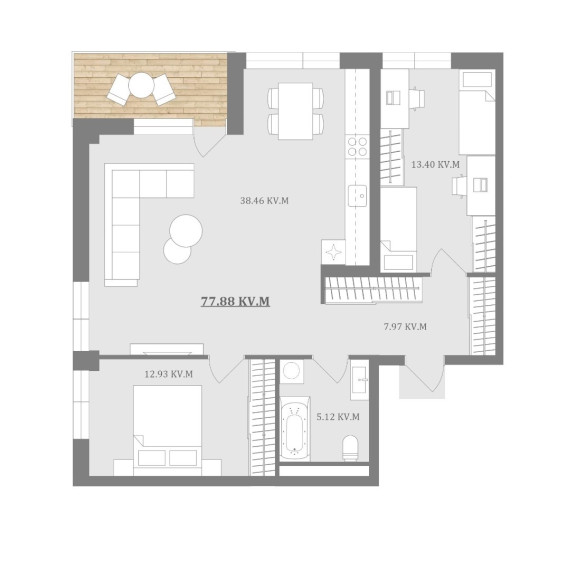 Parduodamas butas Laisvės pr., Šeškinė, Vilniaus m., Vilniaus m. sav., 77.88 m2 ploto, 3 kambariai 12