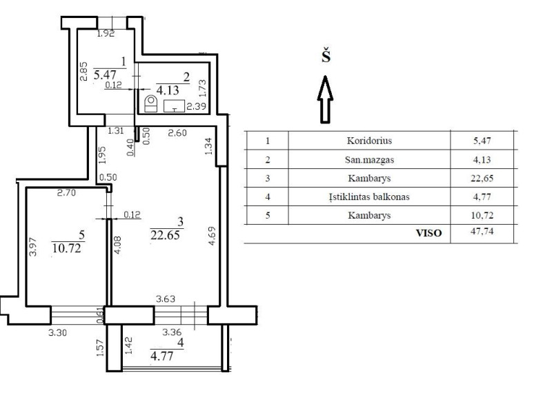 Parduodamas butas Rygos g., Justiniškės, Vilniaus m., Vilniaus m. sav., 47.77 m² ploto 2 kambariai 3