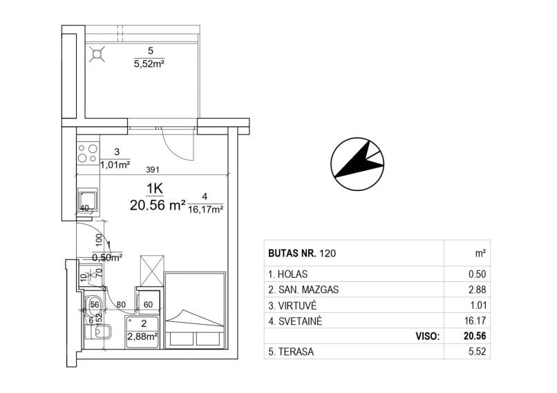 Parduodamas butas Leičių g., Pašilaičiai, Vilniaus m., Vilniaus m. sav., 20.56 m² ploto 1 kambarys 2